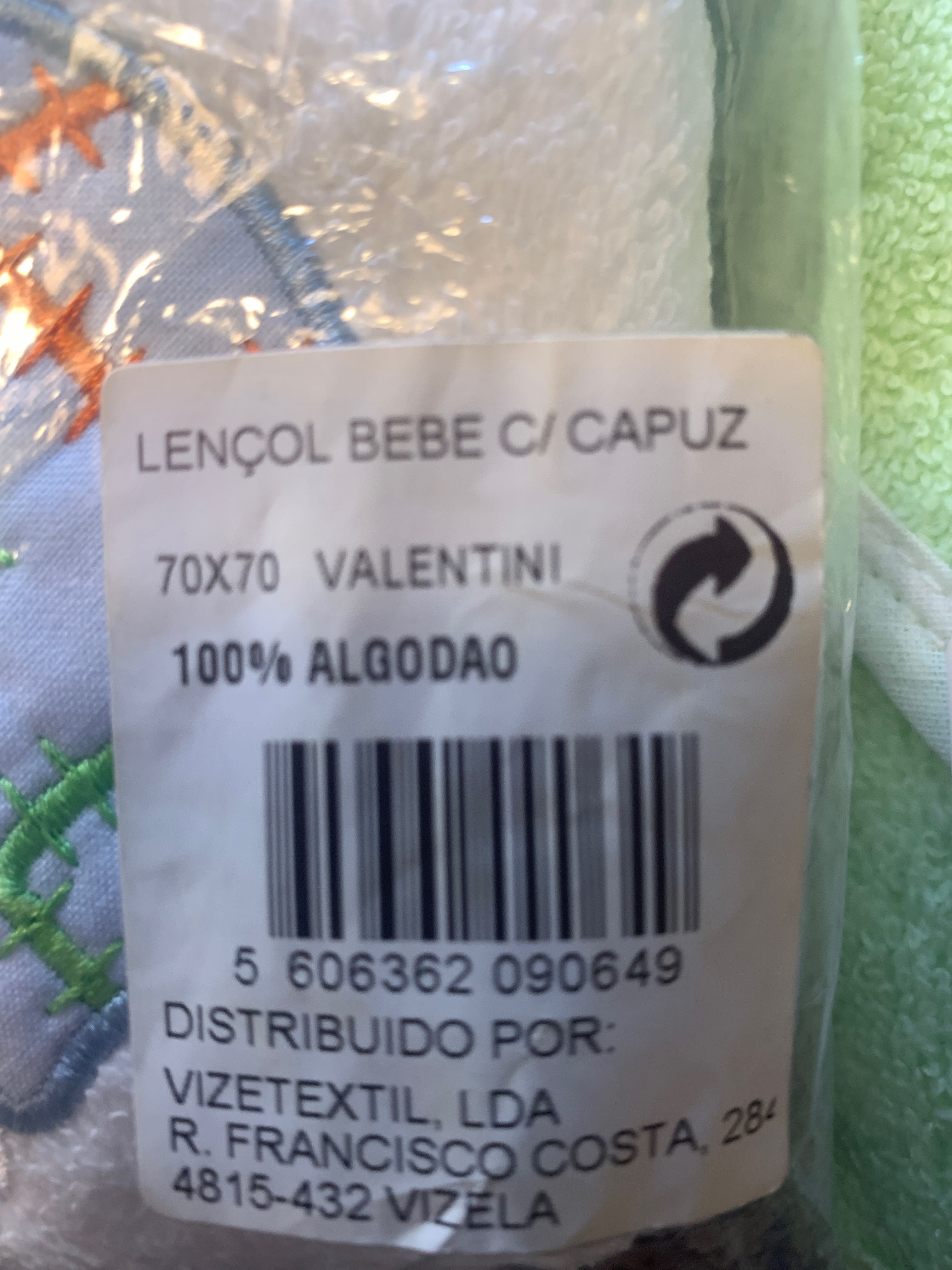 lençol de banho com capuz 70x70 valentini 100% algodão