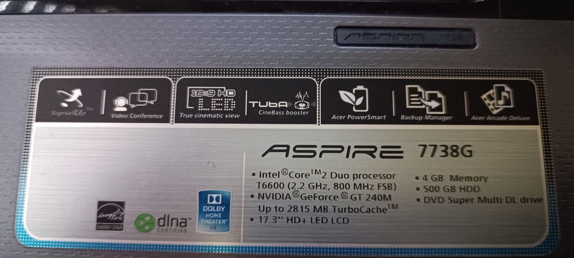 Ноутбук 17.3" Acer Aspire 7738G ! Intel T6600 2.2Ghz/RAM 4Gb/SSD 500Gb
