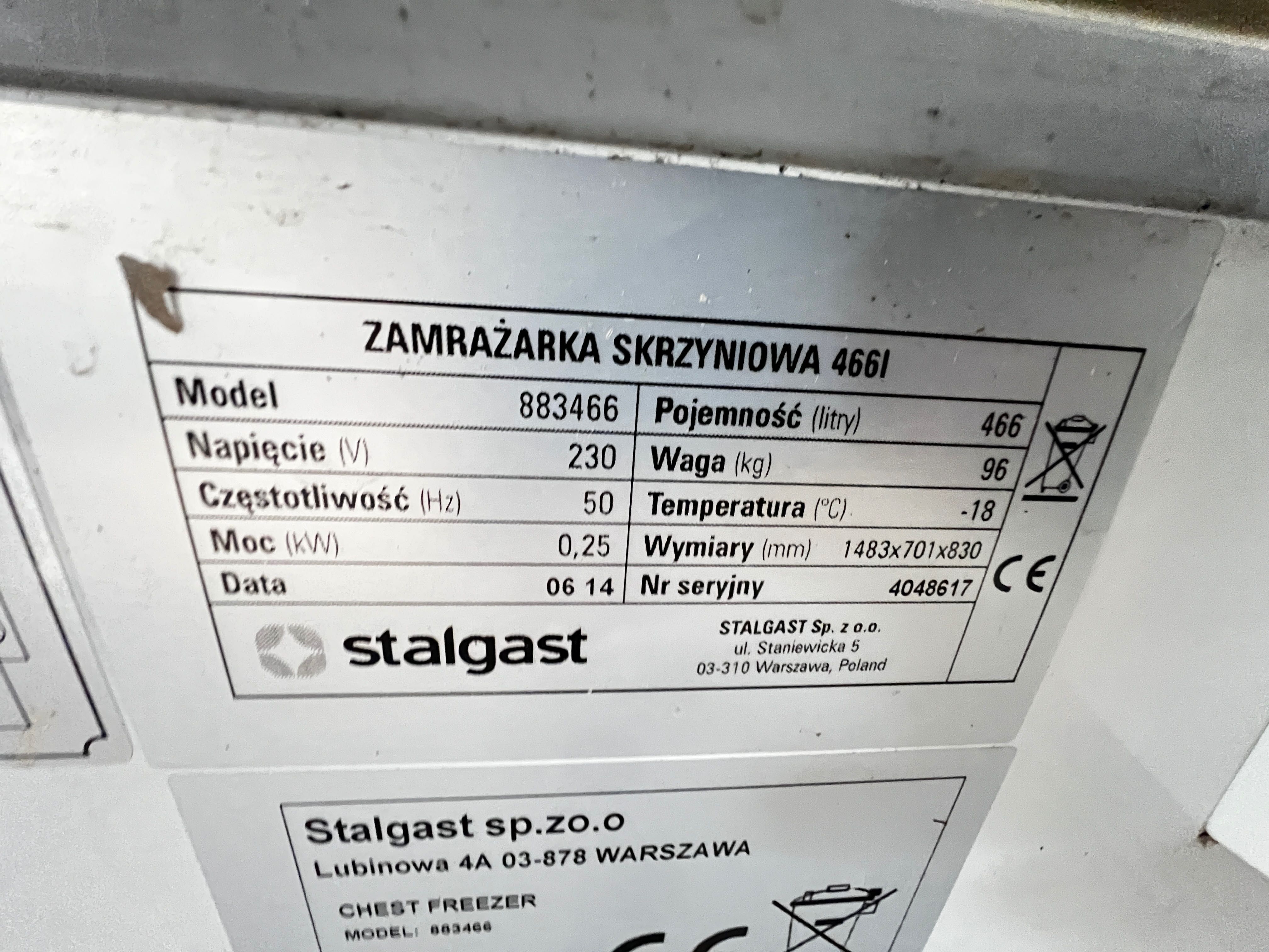 Stalgast zamrażarka skrzyniowa profesjonalna 883466 biała