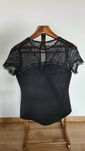 Bluzka, koszula, koronka, czarna, damska, M / 38, H&M