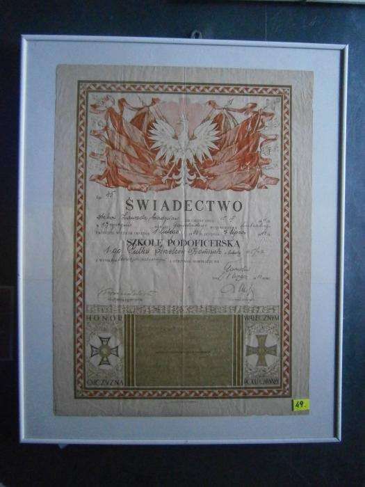 Świadectwo Szkoły Podoficerskiej z 1933 r.