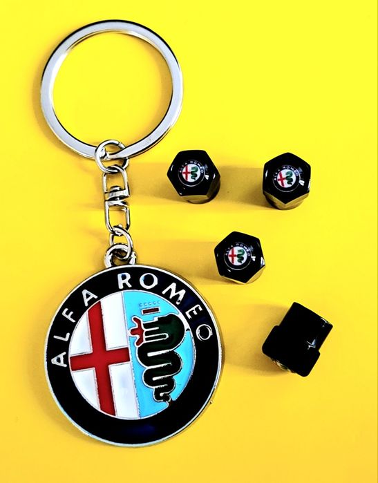 *NOWY* Breloczek ALFA ROMEO + Nakrętki na wentyle czarne tuning