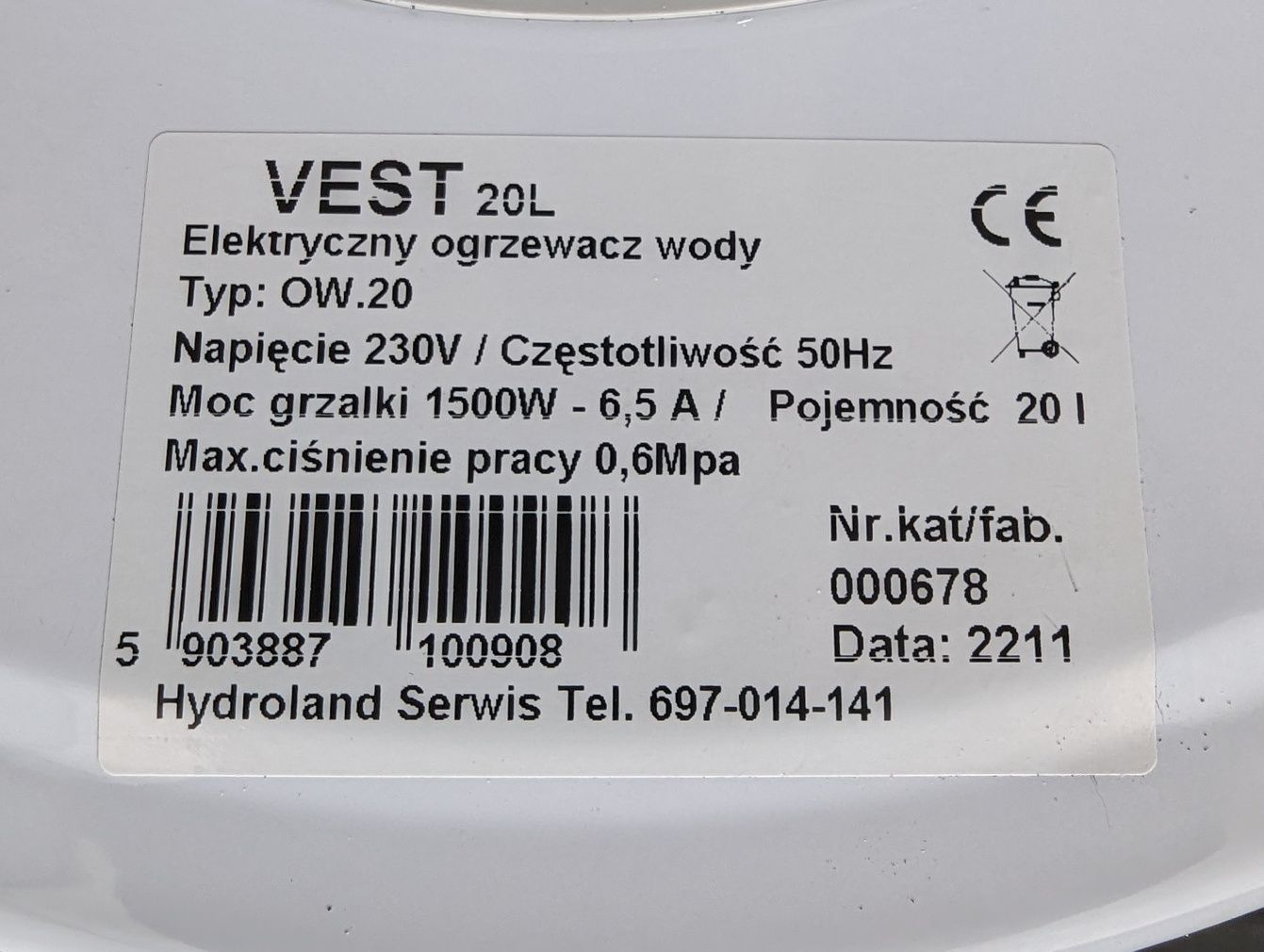 Podgrzewacz wody Vest 20L