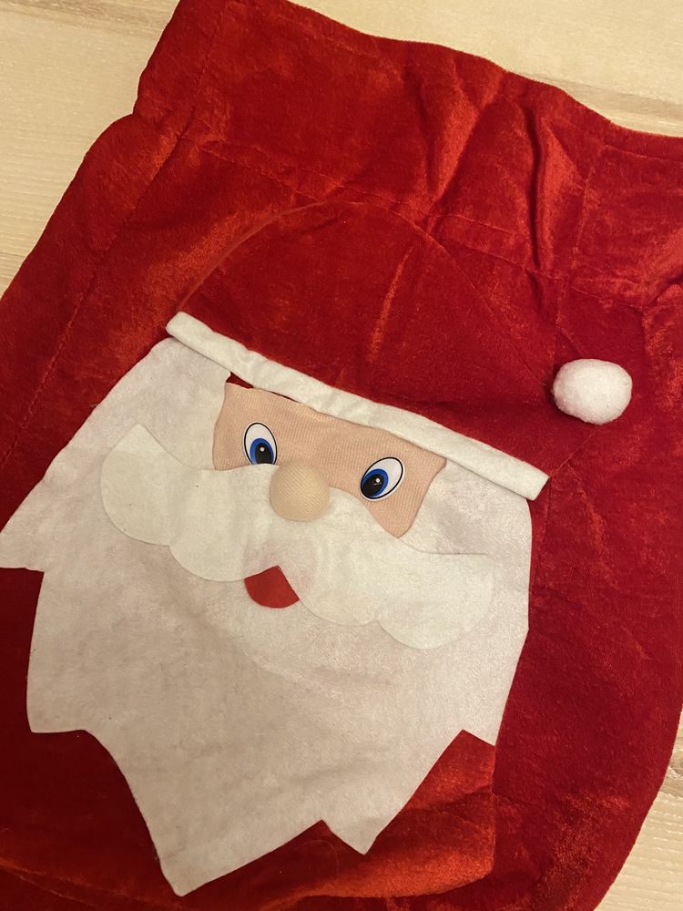 Мешок Очки Деда Мороза для подарков красный бархатный