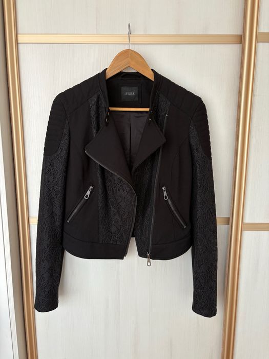 Оригинальная куртка Guess ветровка пиджак с кружевом косуха бомбер