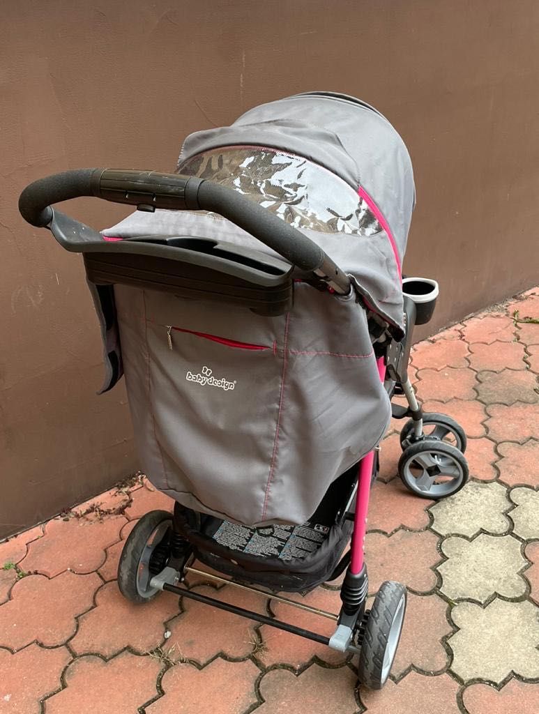 Wózek spacerowy różowo szary firmy baby design Walker