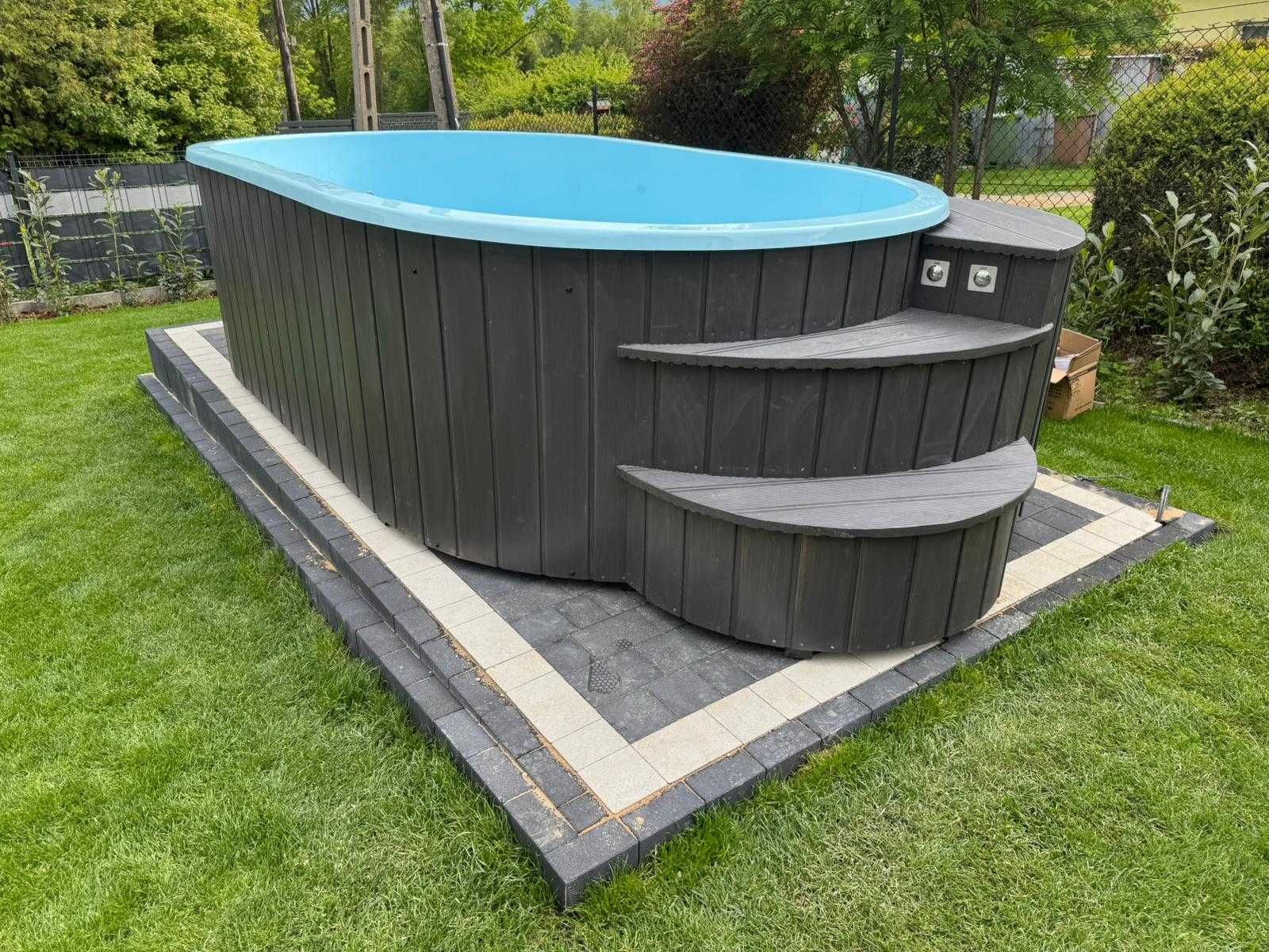Basen z Pompa Ciepła LED jacuzzi poliestrowy pływacki HYDROMASAŻ SPA