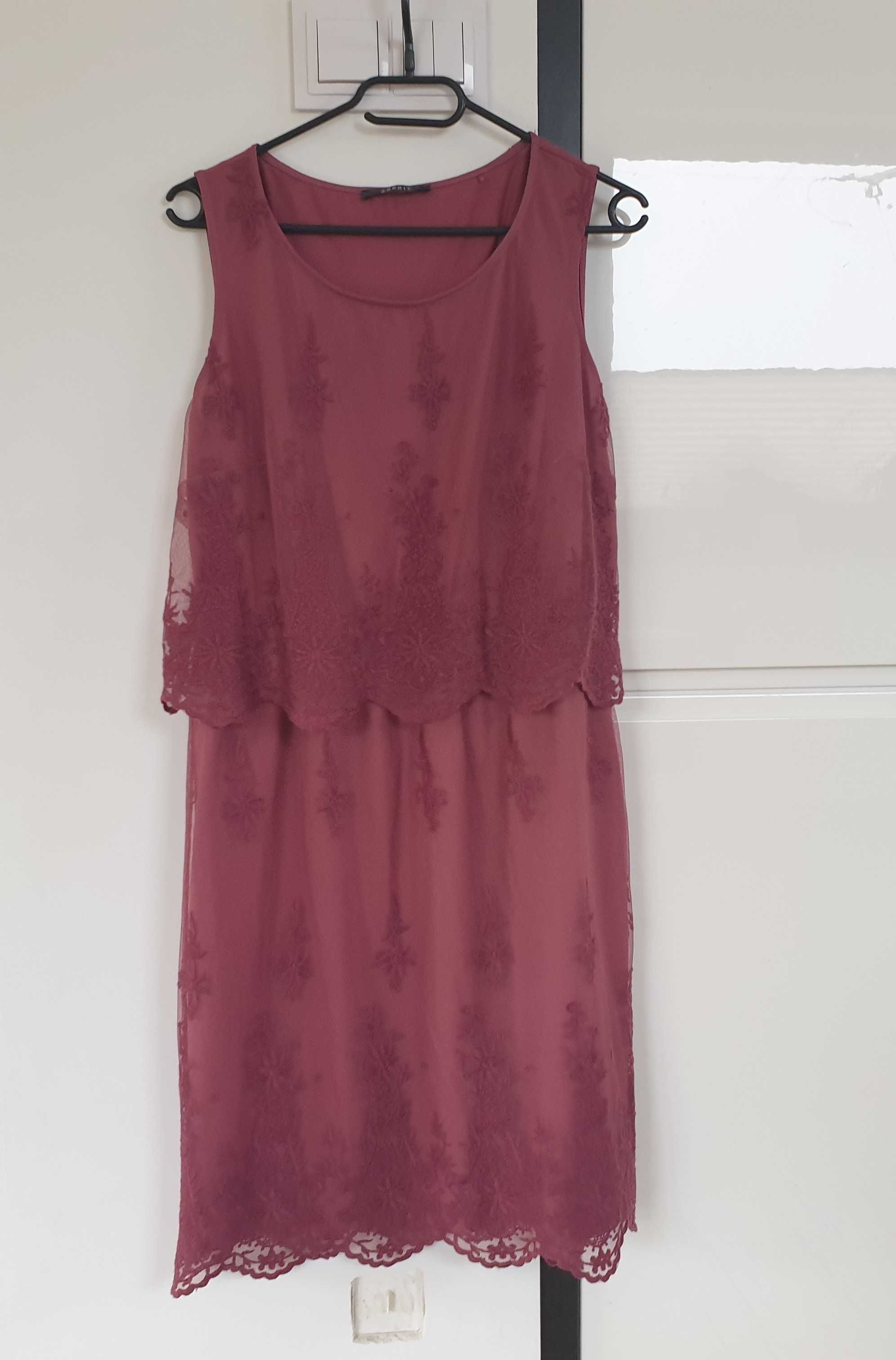 Prześliczna sukienka, ażur, haft, na podszewce, Esprit, rozmiar XL
