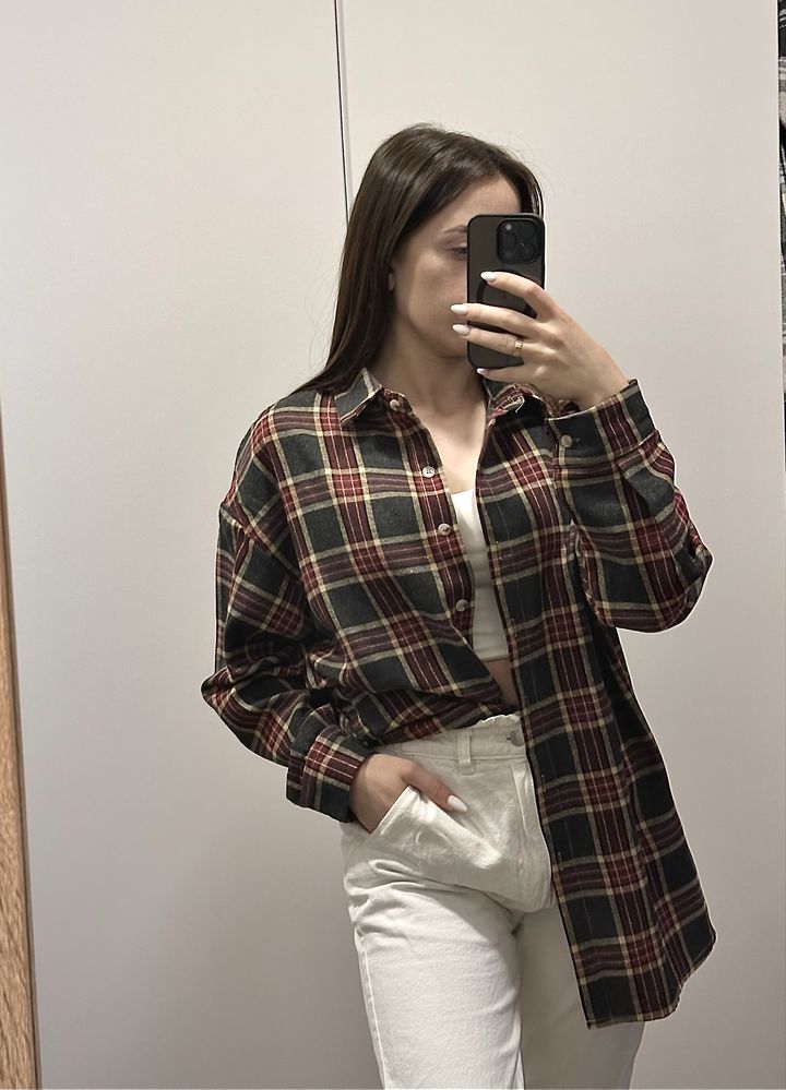 Сорочка в клітинку розмір S, М oversize  стиль zara кежуал