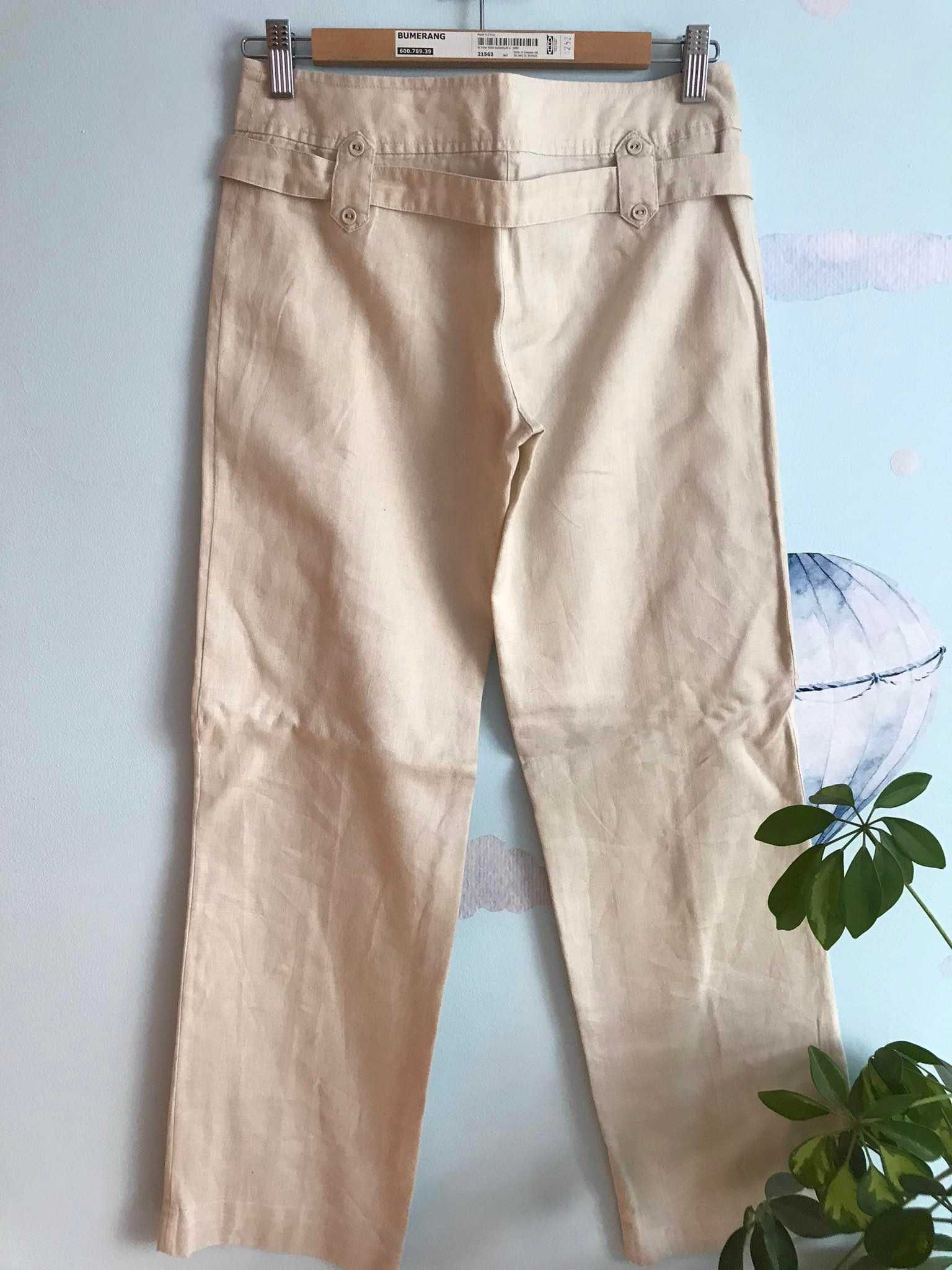 Beżowe spodnie materiałowe długie klasyczne na lato - XS 34