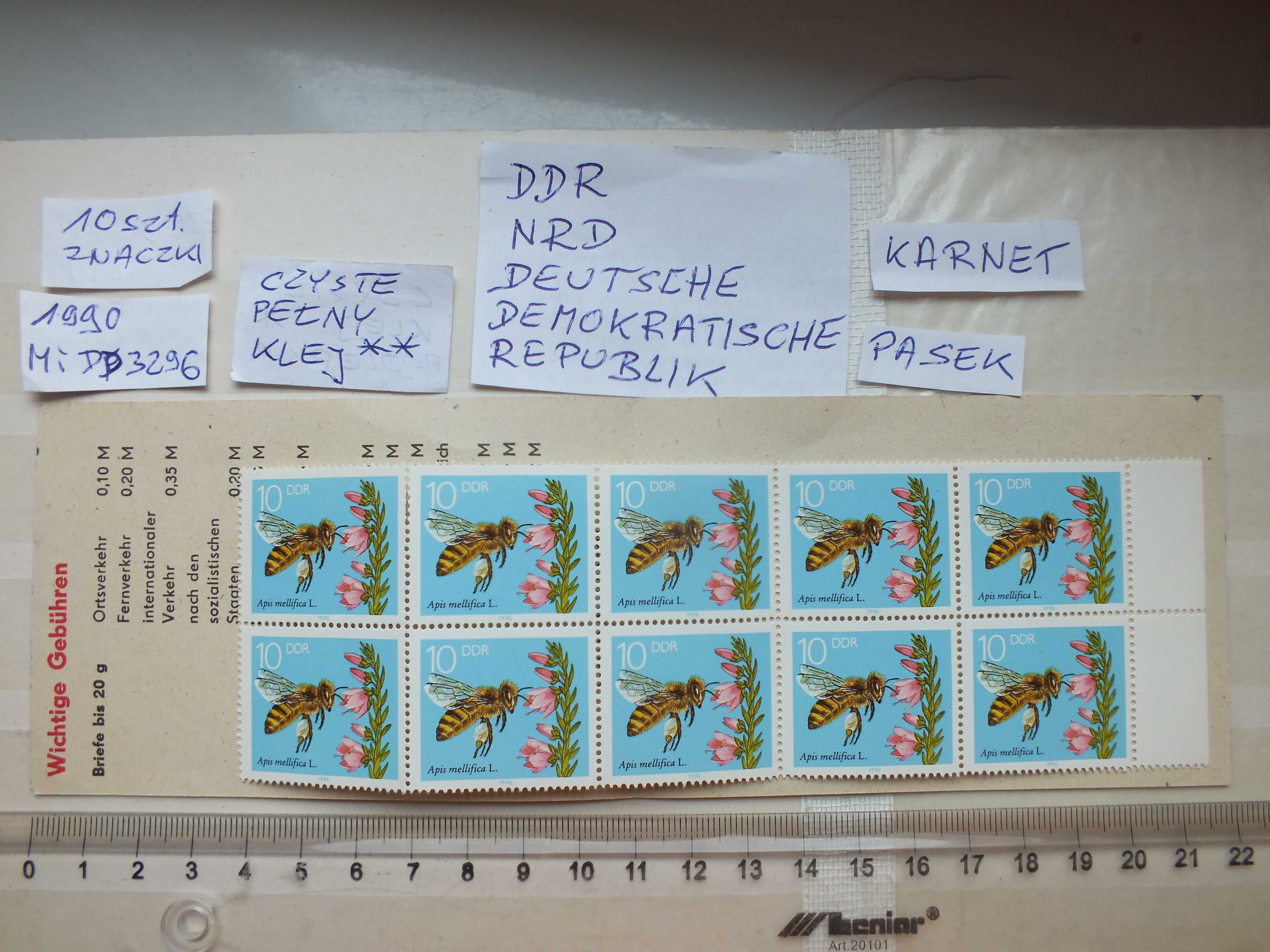 karnet 10szt. pasek znaczki Mi3296 DDR 1990r. Niemcy NRD czyste **