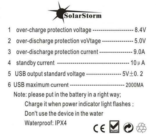 Аккумулятор Solarstorm блок 8.4в/USB 5В для вело фары 4 х 18650