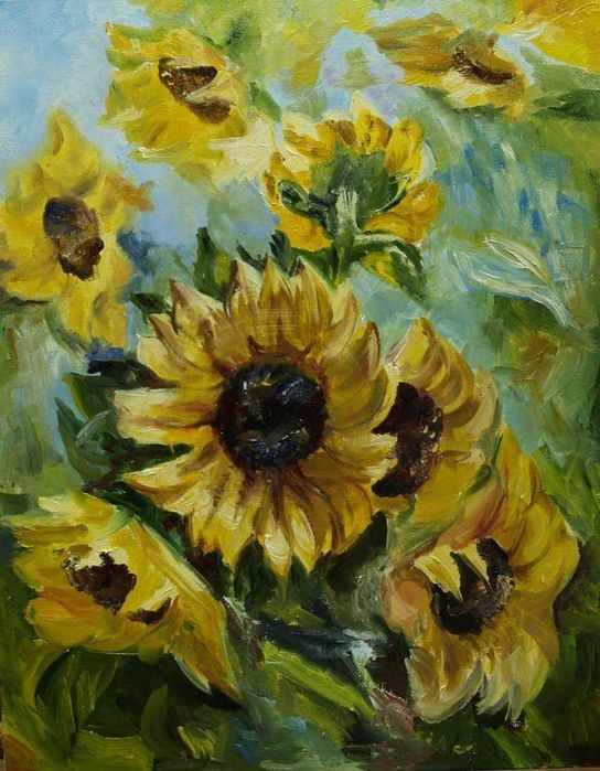 Соняхи. Картина в рамі, хост, олія 40х50 см
