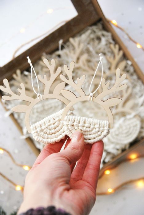 Makramowe ozdoby na choinkę - renifery | Zestaw ozdób