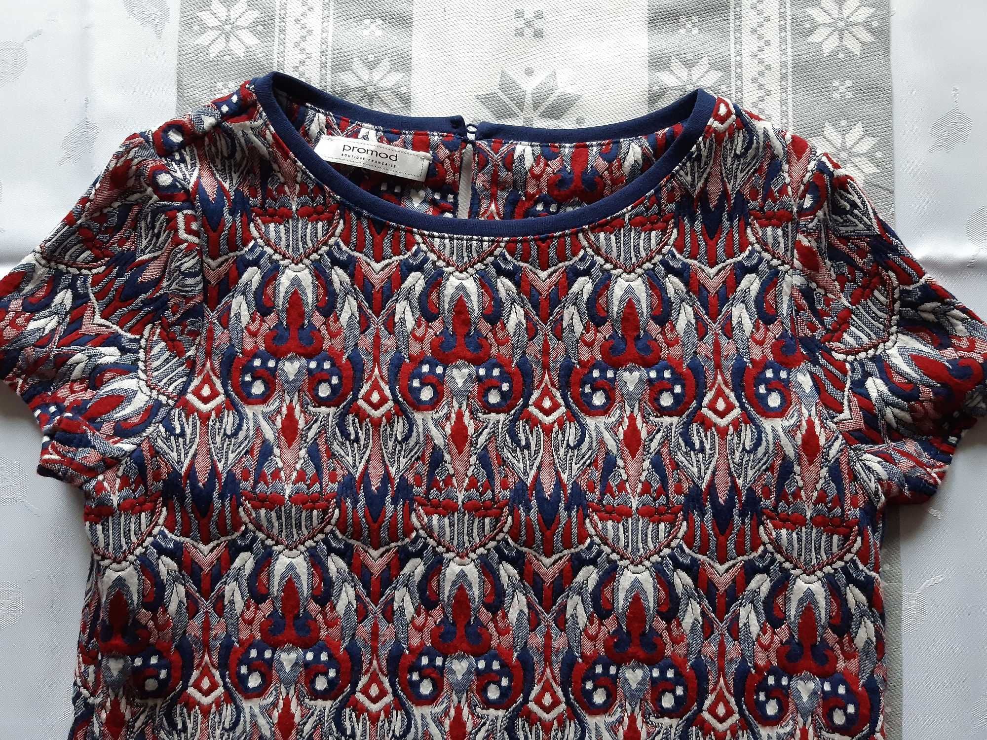 Sukienka tunika z dzianiny "Promod" rozm. 36/S w stylu boho b.d stan