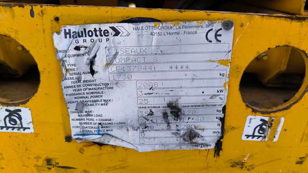Podnośnik nożycowy zwyżka HAULOTTE Compact 8 rok 2008 cena brutto