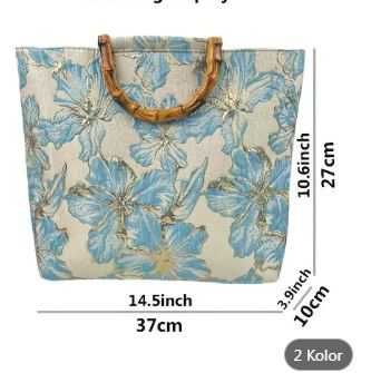Śliczna damska torebka podszewka , bambusowe raczki duża 37x 27 x10 cm