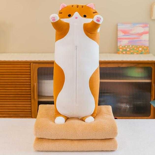 Мягкая игрушка кот-обнимашка с пледом, 60 см – уют и комфорт