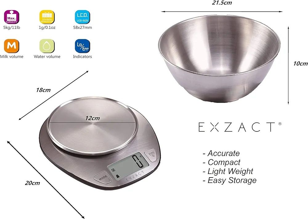 Exzact ex4035 elektroniczna waga kuchenna do 5kg z misą do ciast