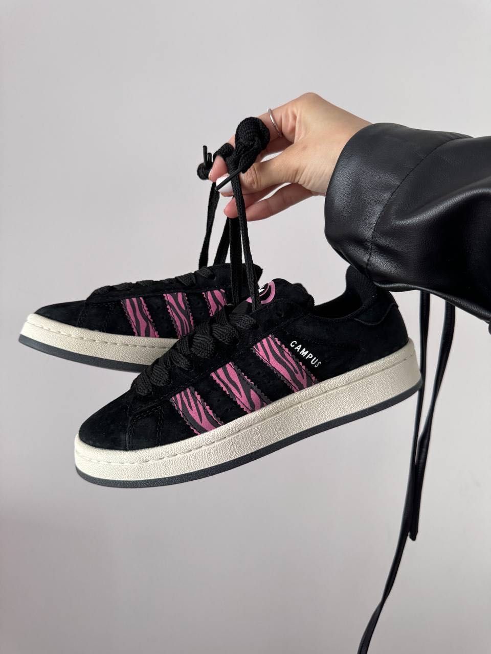 Кеди Adidas Campus Black Pink Zebra premium, кеды Адідас Кампус Чорні