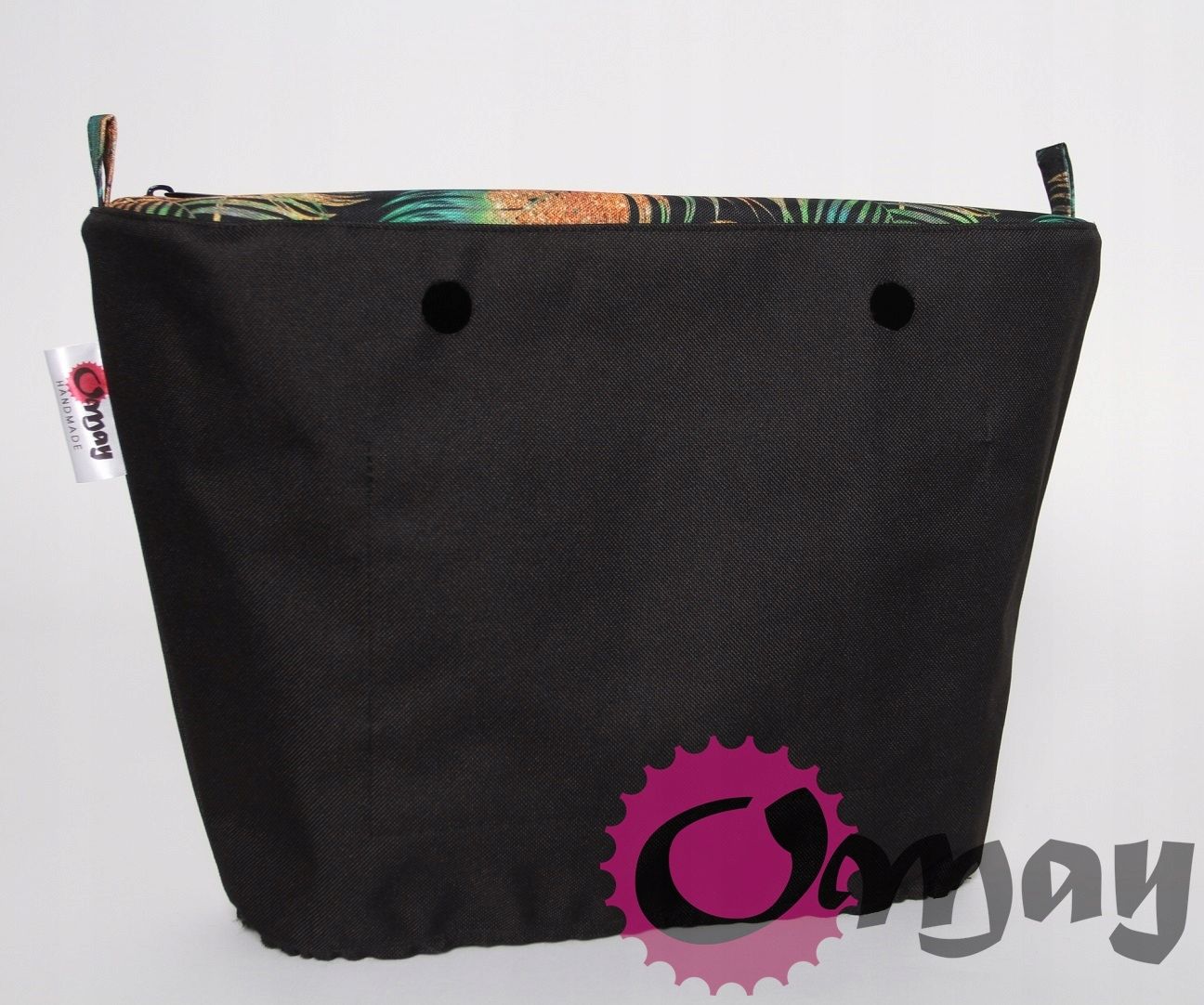 Czarny organizer do OBAG STANDARD +OPASKA liście zielone złote OMAY