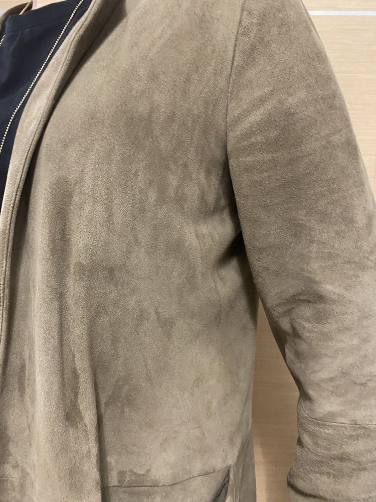 Paul Kehl płaszczyk płaszcz skóra skórzany zamszowy beżowy brązowy s-l