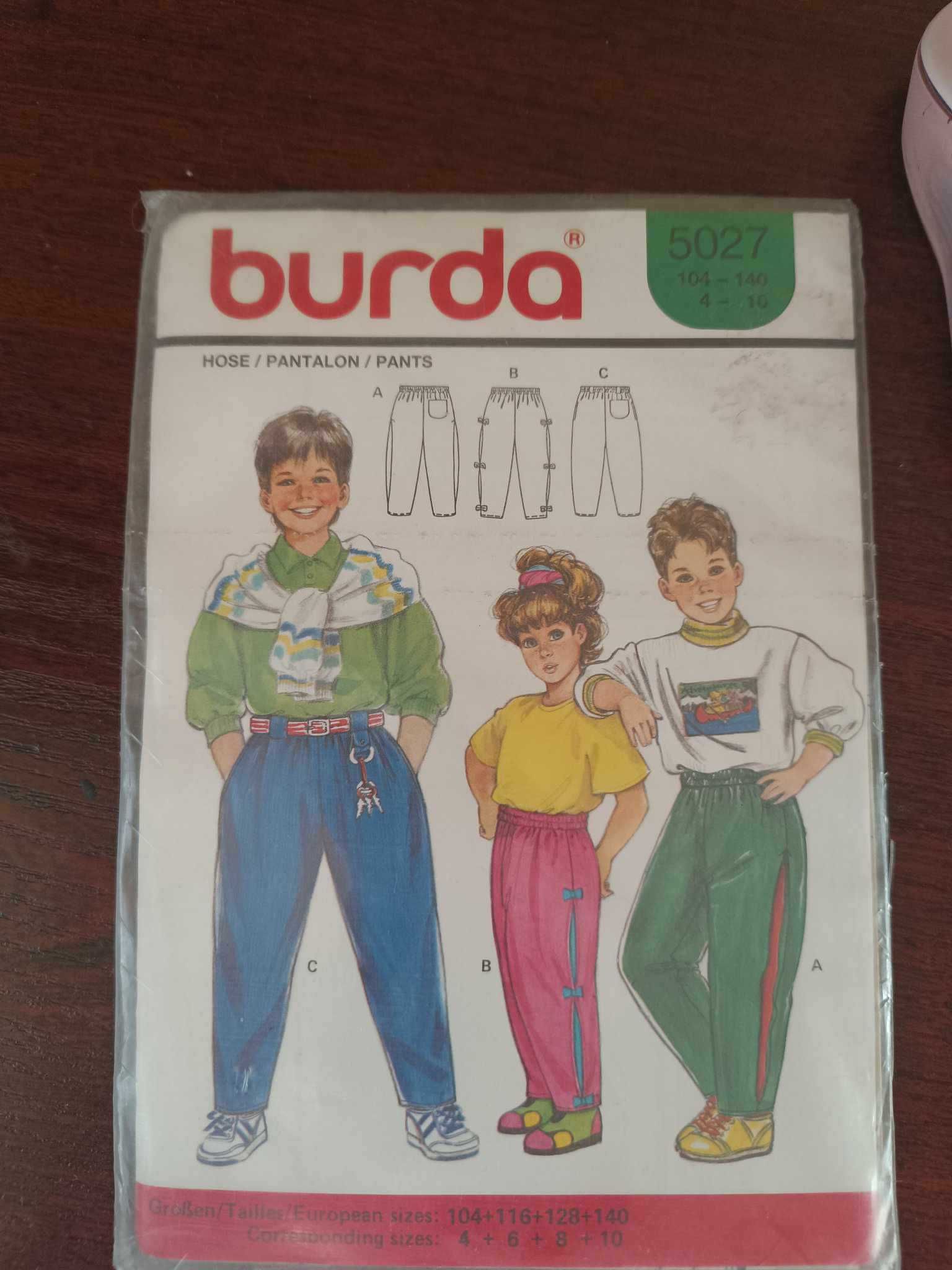 Burda wykroje vintage dzieci spodnie  numer 5027 rozxmiar104do140