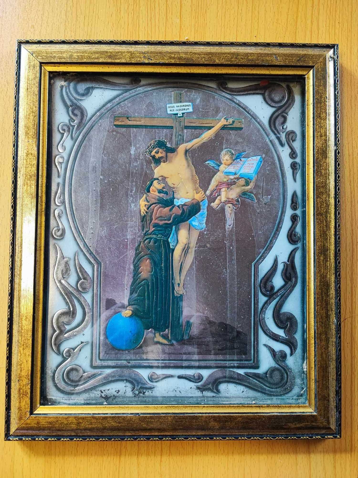 Przedwojenny oleodruk P.Jezus,św.Franciszek,aniołki