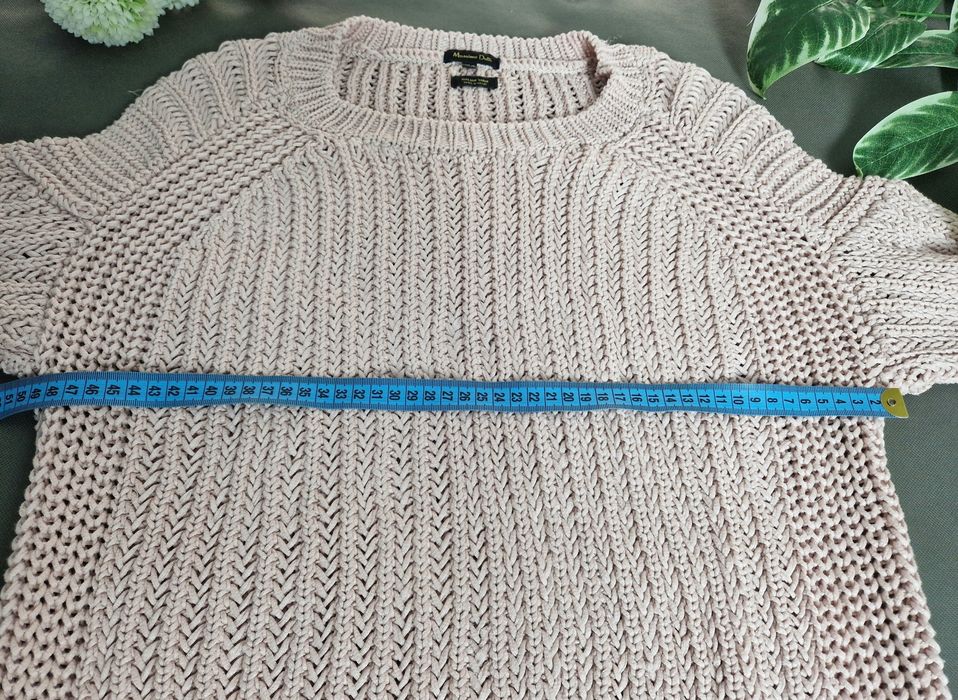 Ciepły sweter splot warkoczowy pudrowy róż bawełna L 40 Massimo Dutti