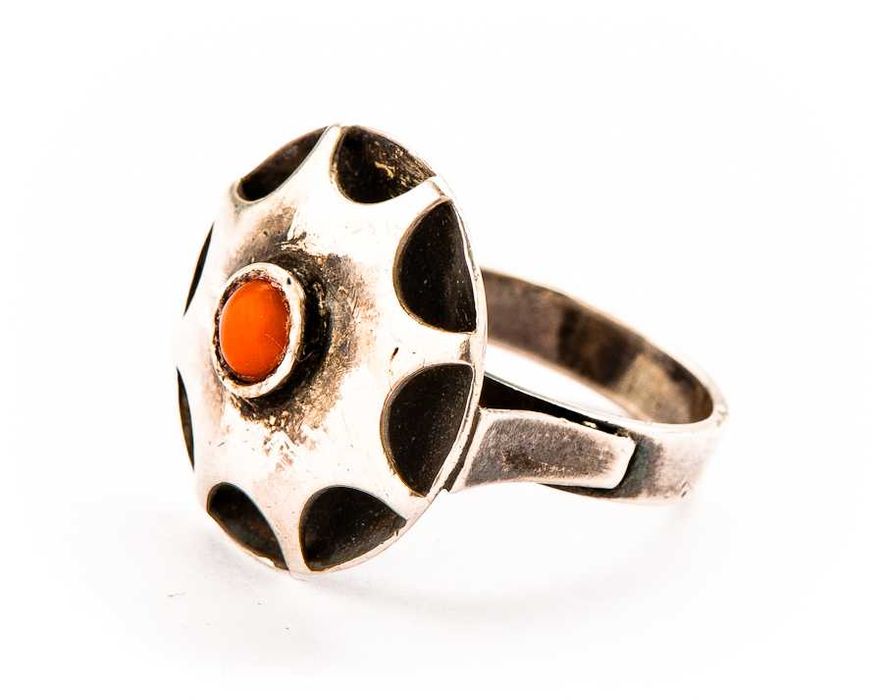 Srebrny Pierścionek - Koral - 5,06g - PRL - VINTAGE - ZZO - Kraków