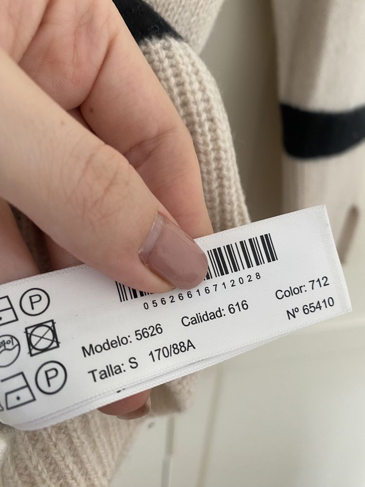 Sweter massimo dutti w paski czarno bezowy welna i kaszmir