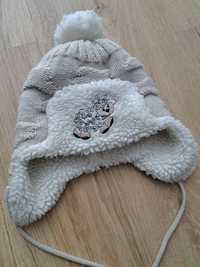 AGAT czapka zimowa dziewczęca beżowa ciepła baranek rozmiar 110 116 cm