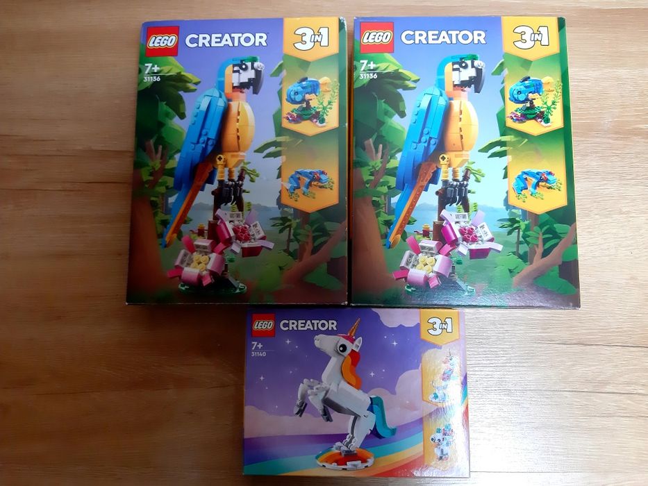 Zestaw klocków lego creator 3w1  nowe i używane papuga , jednorożec