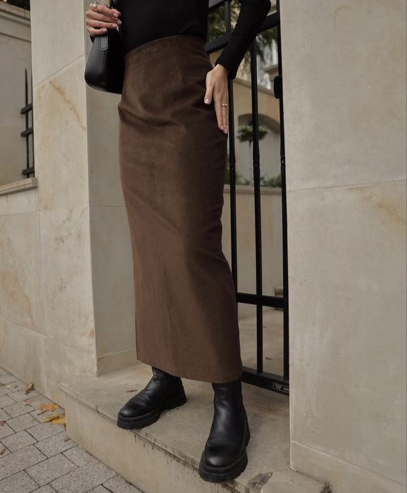 Шоколадна вельветова максі спідниця diadia L