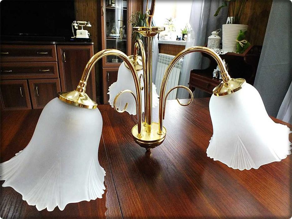 Złoty Żyrandol 3 - ramienny Lampa wisząca sufitowa Mosiądz