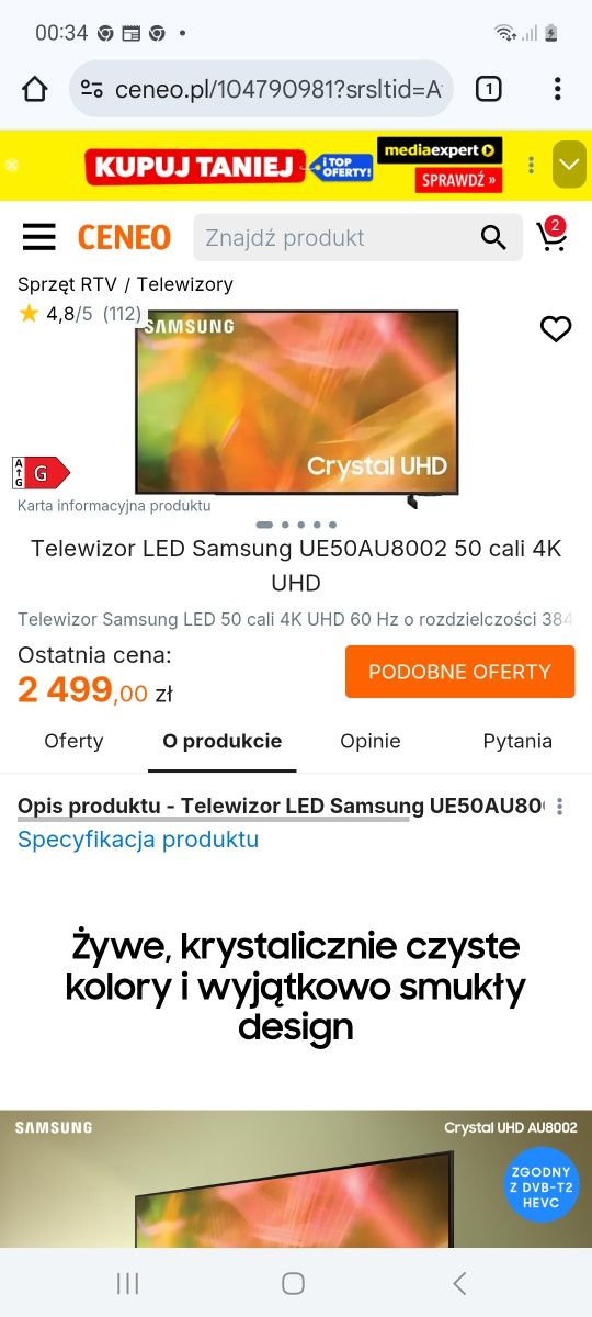 2023 rok SAMSUNG 50 cali 4 K UHD Smart WiFi telewizor