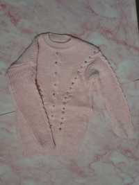 Sweter sweterek pudrowy roz 10 lat 134 140