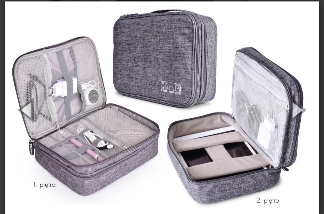 Dwupiętrowe etui organizer na kable i elektronikę