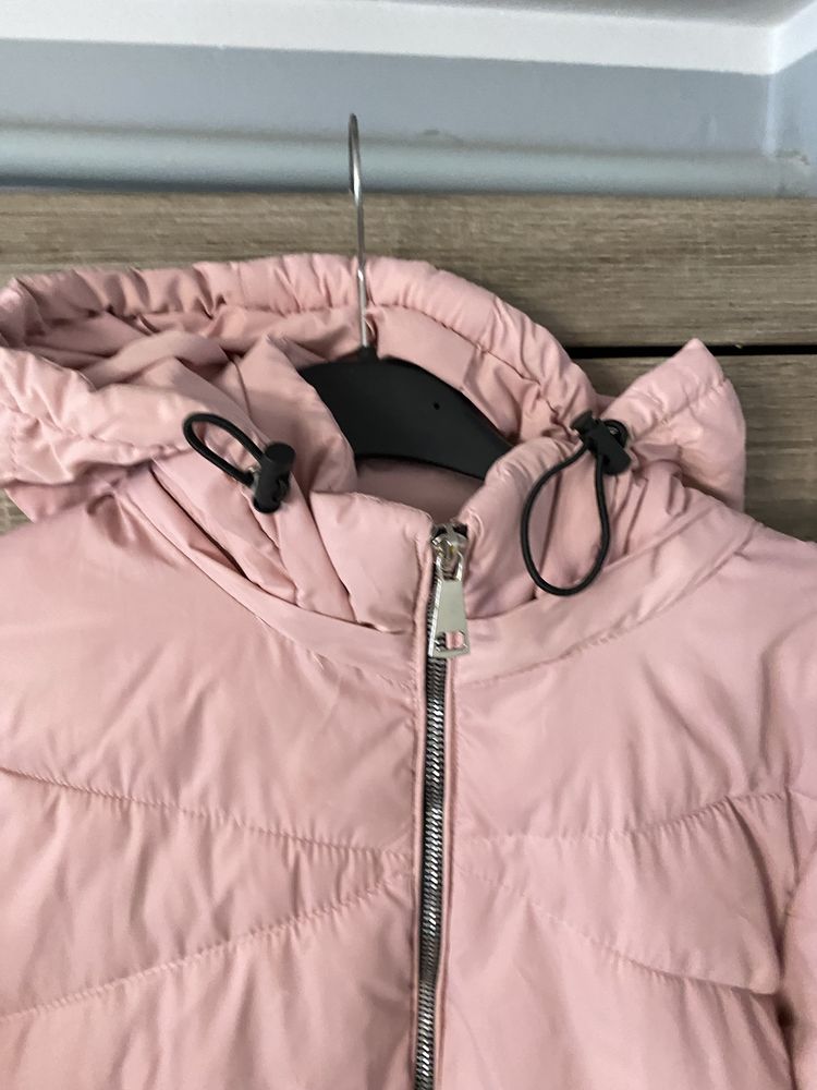 kurtka damska z kapturem zimowa pikowana na zimę wiosnę różowa XS S