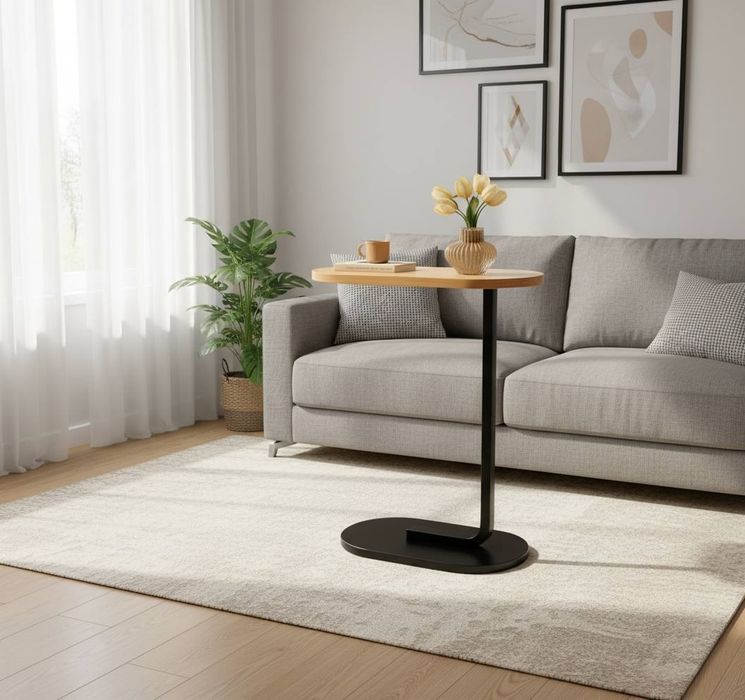 Stolik Boczny do Salonu, Biura Czarny Wysuwany pod Sofę Mały Loft

Sto