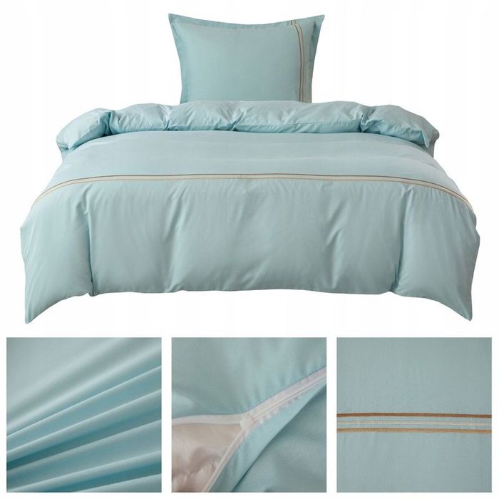 Pościel 140x200/2cz poszewki 70x80 gładka z Haftem Lumera komplet Nieb