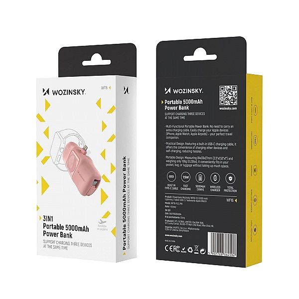 Mini powerbank Wozinsky WF16-YLS 5000mAh 15W Lightning z wbudowanym ka