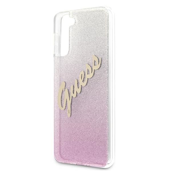 Etui Guess S21+ G996 Różowy Hardcase Glitter Gradient Script