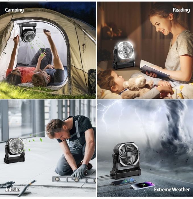 Ventilador portatil para campismo ou espacos exteriores carrega telm