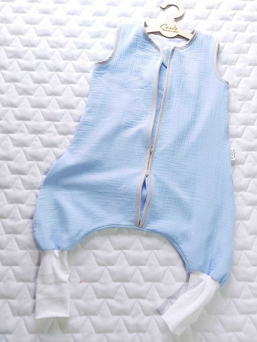 MUŚLINOWY Śpiworek z nogawkami SK skarpety 1 tog r 86-92 kol Baby blue