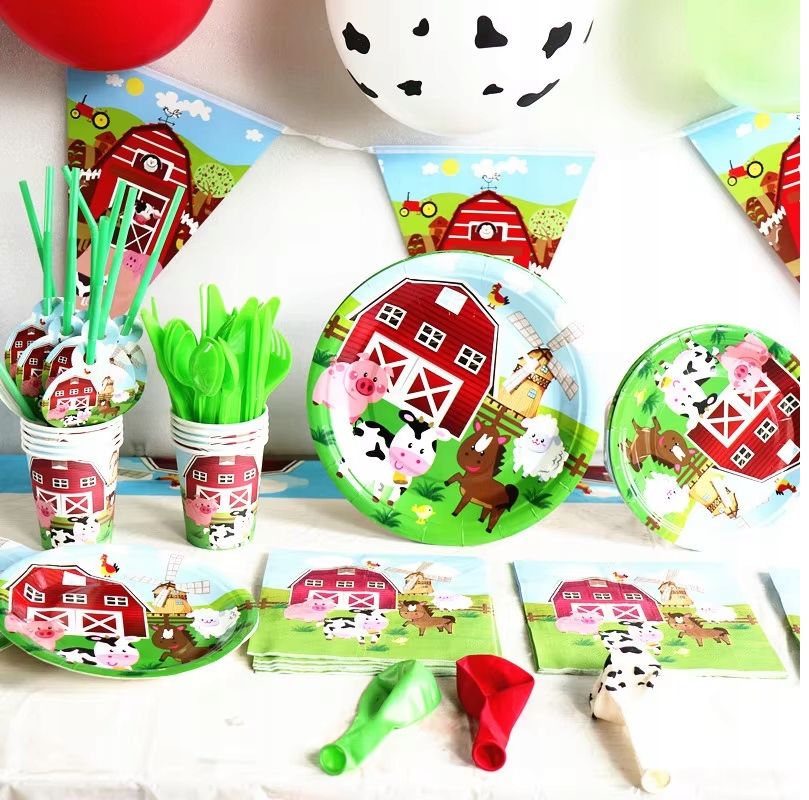 Zestaw Naczyń Jednorazowych Happy Birthday Urodziny Farma 90 elementów
