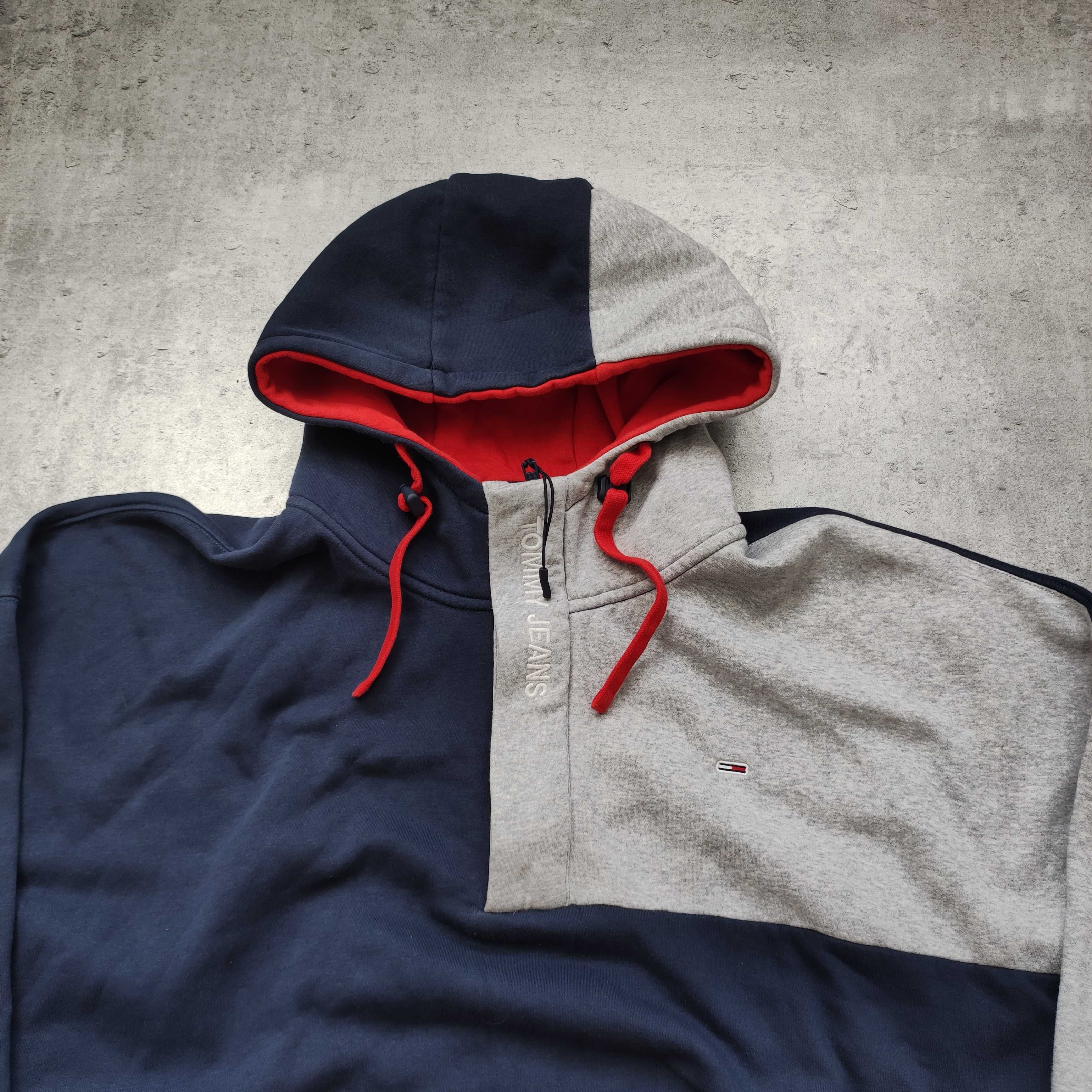 MĘSKA Bluza Size+ z Kapturem Suwak Tommy Hilfiger Haft Logo Bawełna