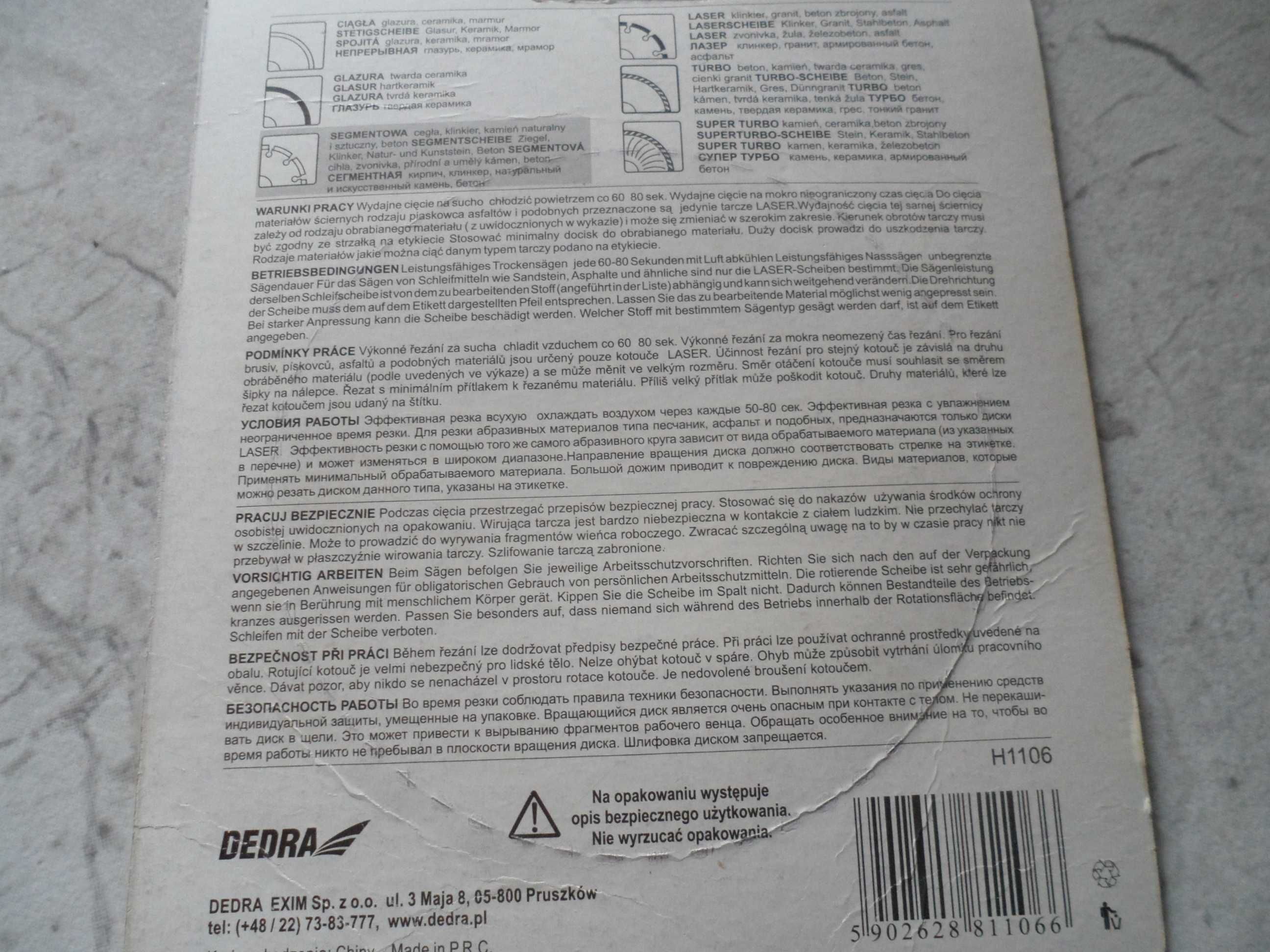 tarcza diamentowa segmentowa H1106 DEDRA 115/22,2 mm