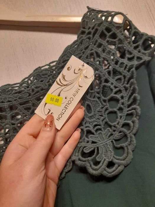 Szmaragdowa elegancka bluzka z koronką rozm M New Collection