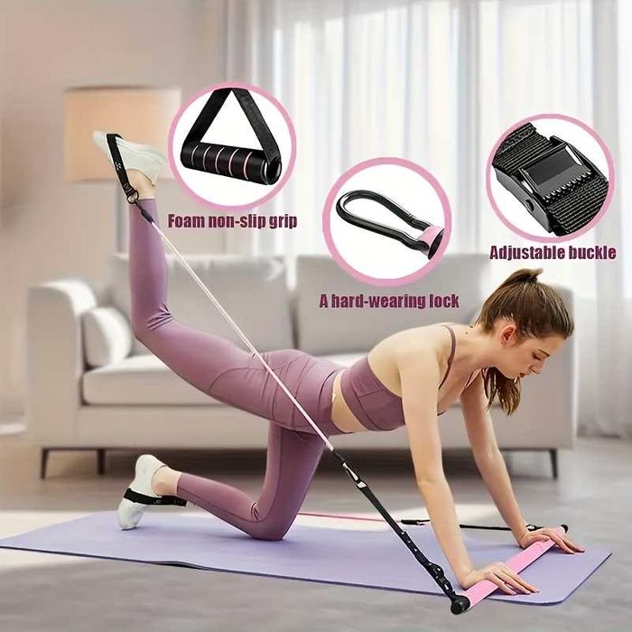 14 pçs bastão de Pilates com cinta de resistência, puxador multifuncio